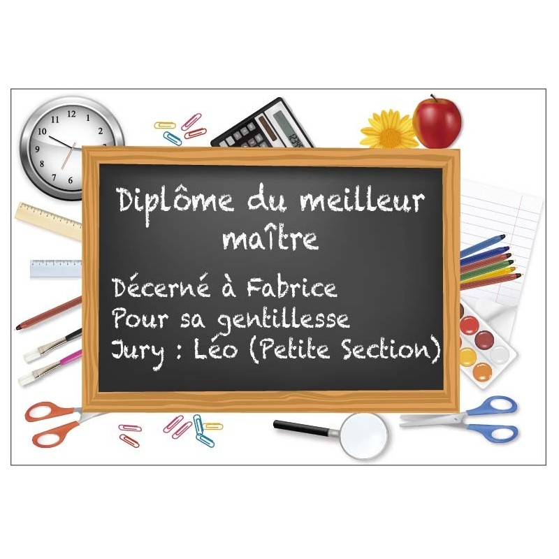 Diplome du meilleur maitre a personnaliser avec des prénoms