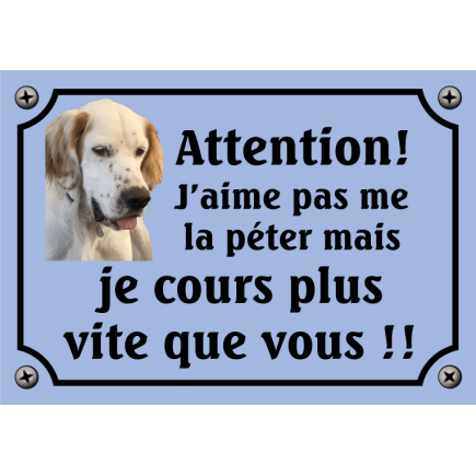 Plaque Chien "J'aime pas me la péter mais je cours plus vite que vous" avec photo