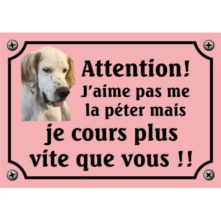 Plaque Chien "J'aime pas me la péter mais je cours plus vite que vous" avec photo