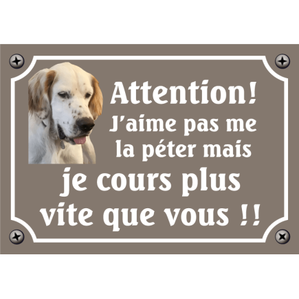 Plaque Chien "J'aime pas me la péter mais je cours plus vite que vous" avec photo