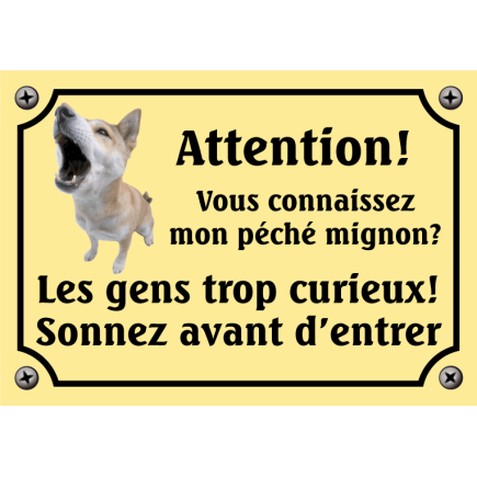 Plaque Chien "Mon péché mignon? Les gens curieux!" avec photo