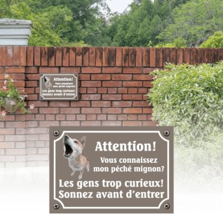 Plaque Chien "Mon péché mignon? Les gens curieux!" avec photo