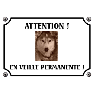 Plaque chien humour "Chien en veille permanente"