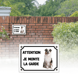 Plaque race de chien grand "Attention je monte la garde"