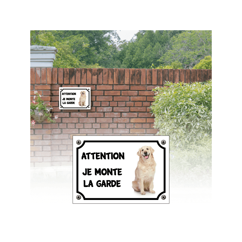 Plaque race de chien moyen "Attention je monte la garde"