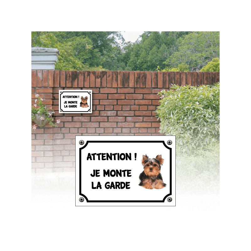 Plaque race de chien petits "Attention je monte la garde"