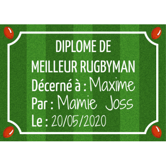 Diplome du meilleur rugbyman